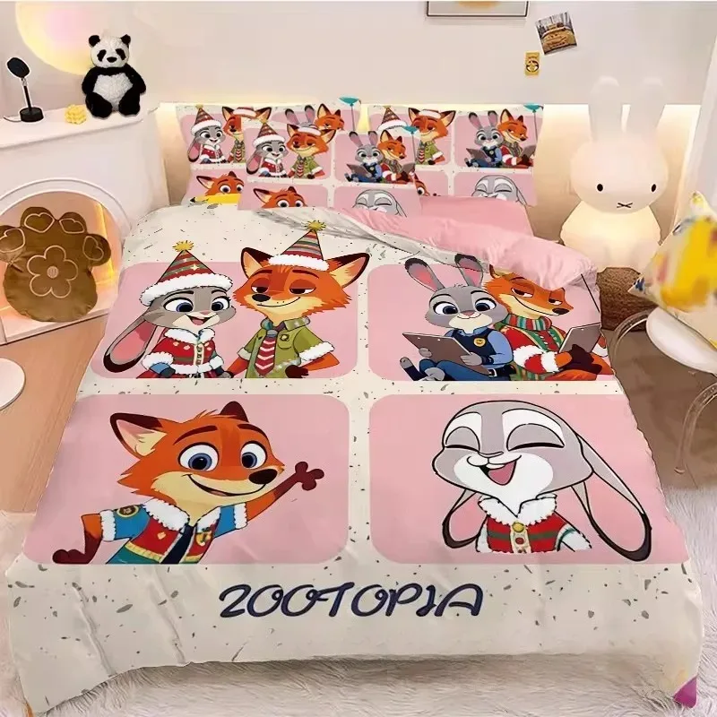 Фото Комплект постельного белья с героями мультфильма Zootopia, мягкий пододеяльник с 1/2 наволочками для детей и взрослых, пододеяльник с Джуди и Ником, микрофибра №4