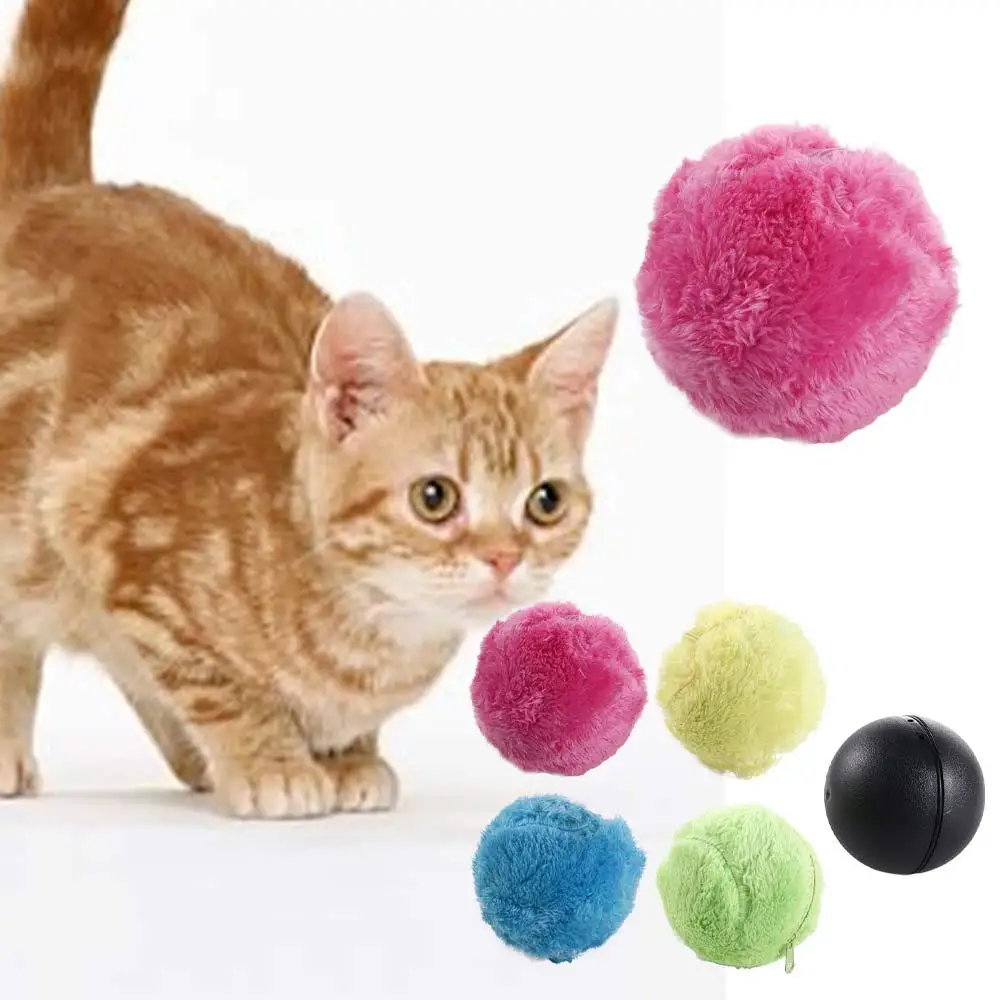 

Electric Battery Powered with Plush Ball Cover Bite Resistance Dust Removal Toys Roller Ball Toy Pet Magic Ball Cat Chew Ball