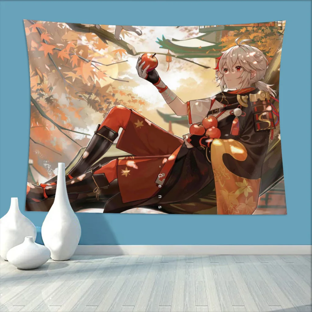 

Kazuha Cool Home Tapestry Genshin Impact Game Background Hanging Blanket Room Arts Decor Ornaments Beach Mat
