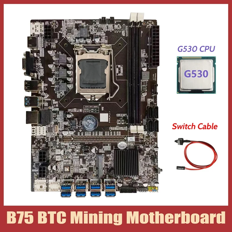 

Материнская плата B75 для майнинга BTC + процессор G530 + кабель коммутатора LGA1155 8xpcie USB адаптер Поддержка 2XDDR3 MSATA B75 USB BTC материнская плата