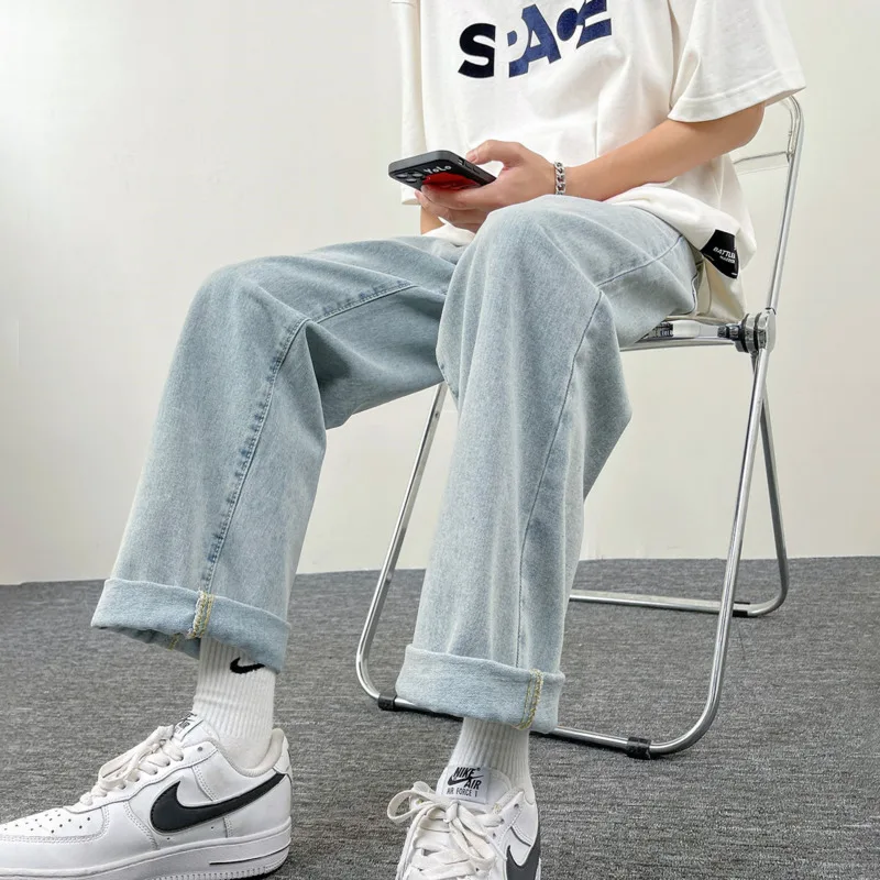 Summer 5 Colors Baggy Jeans Men Fashion Casual Wide Leg Jeans Men Streetwear Hip Hop Loose Straight Denim Pants Mens Trousers