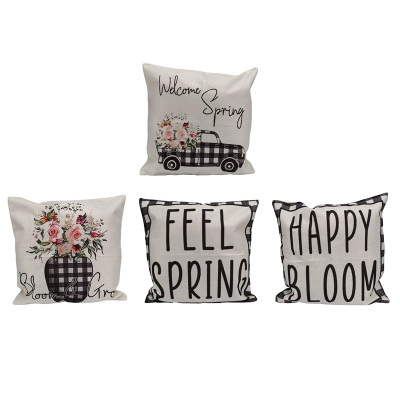 

Spring Pillow Covers 18X18 Set Of 4 Farmhouse Pillow Covers Spring Decoration Outdoor Throw Pillows For Home