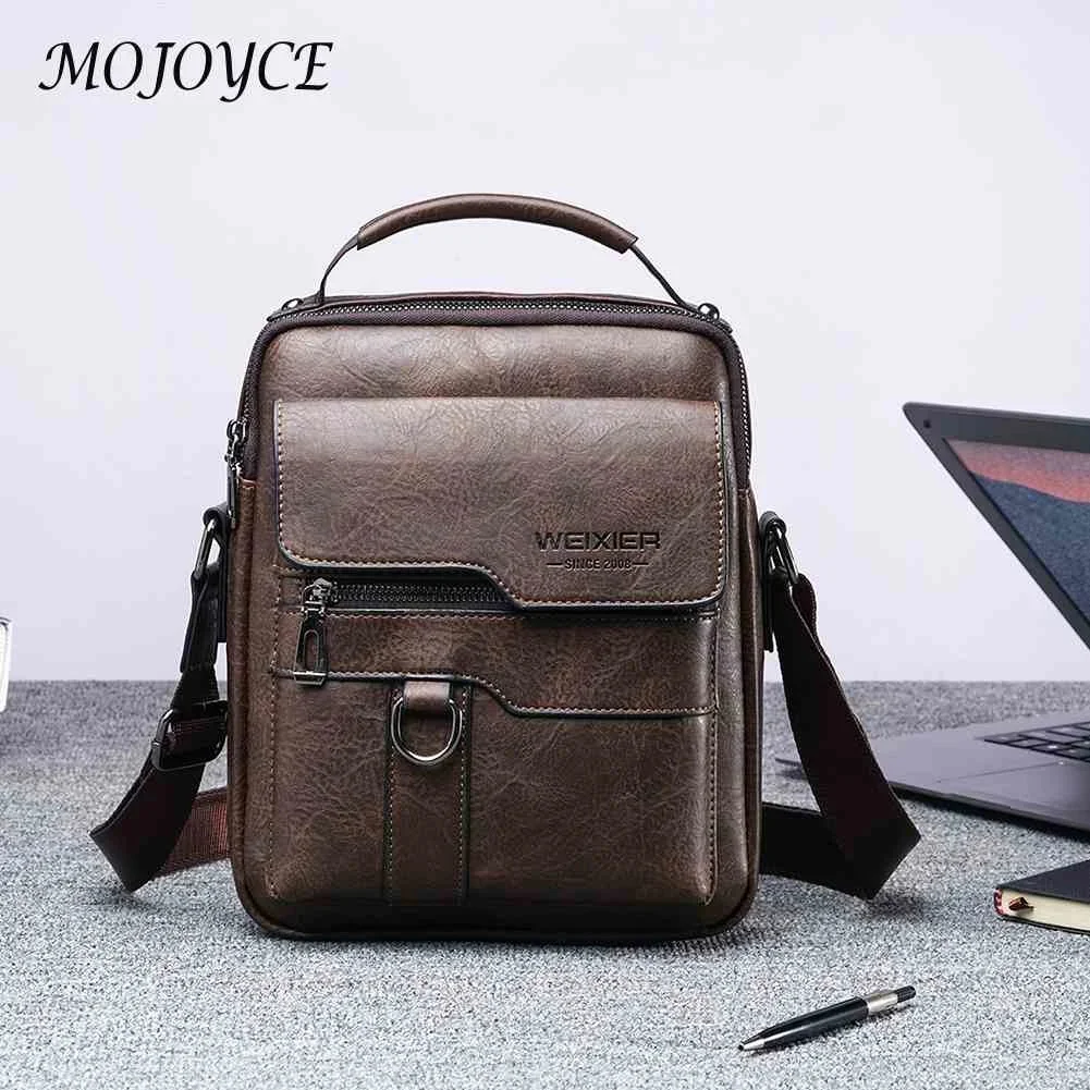 

Vintage PU Crossbody Bags Mens Leather Mobile Phone Pouch Multi-pocket Men Shoulder Bag Zipper Waterproof for Travel Business