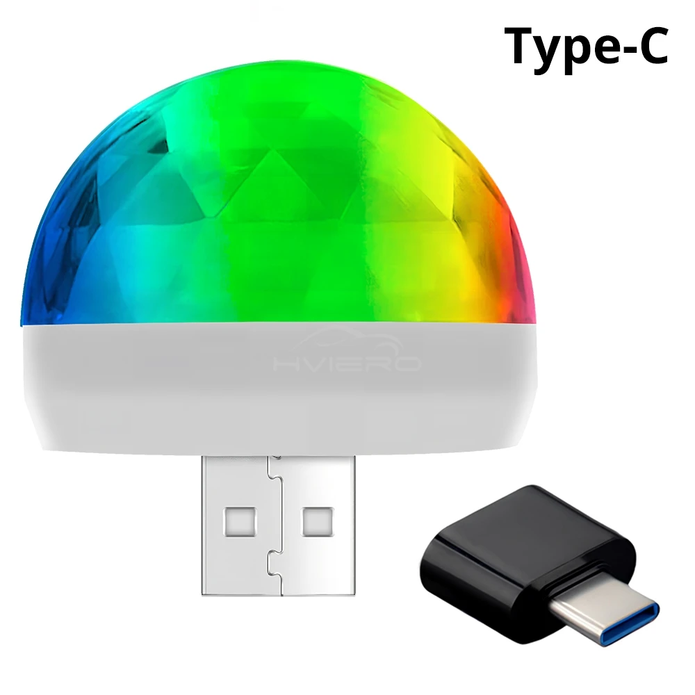Автомобильная светодиодная лампа USB Ambient Light DJ RGB Мини Красочный музыкальный звук Интерфейс USB-C IOS Праздничная вечеринка Караоке Атмосфера Лампы