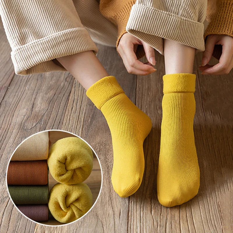 

Новинка, осенне-зимние теплые носки для взрослых среднего размера, плюшевые плотные теплые носки для мужчин и женщин, модные однотонные бар...
