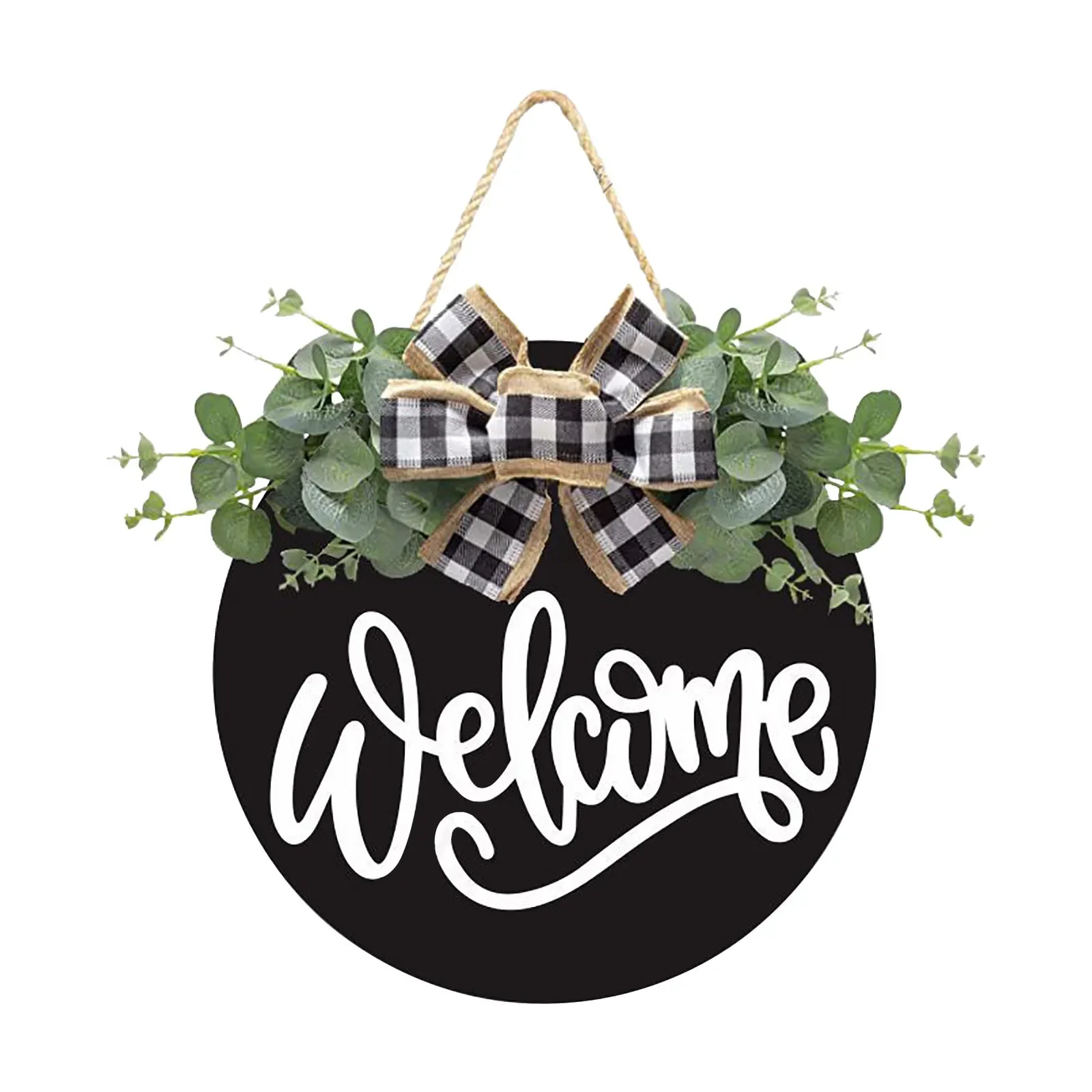 

Wooden Sign With Bow Simulation Green Plant Family Door Hanging Welcome Signs Decorative Plaque Wooden Hanging Signs