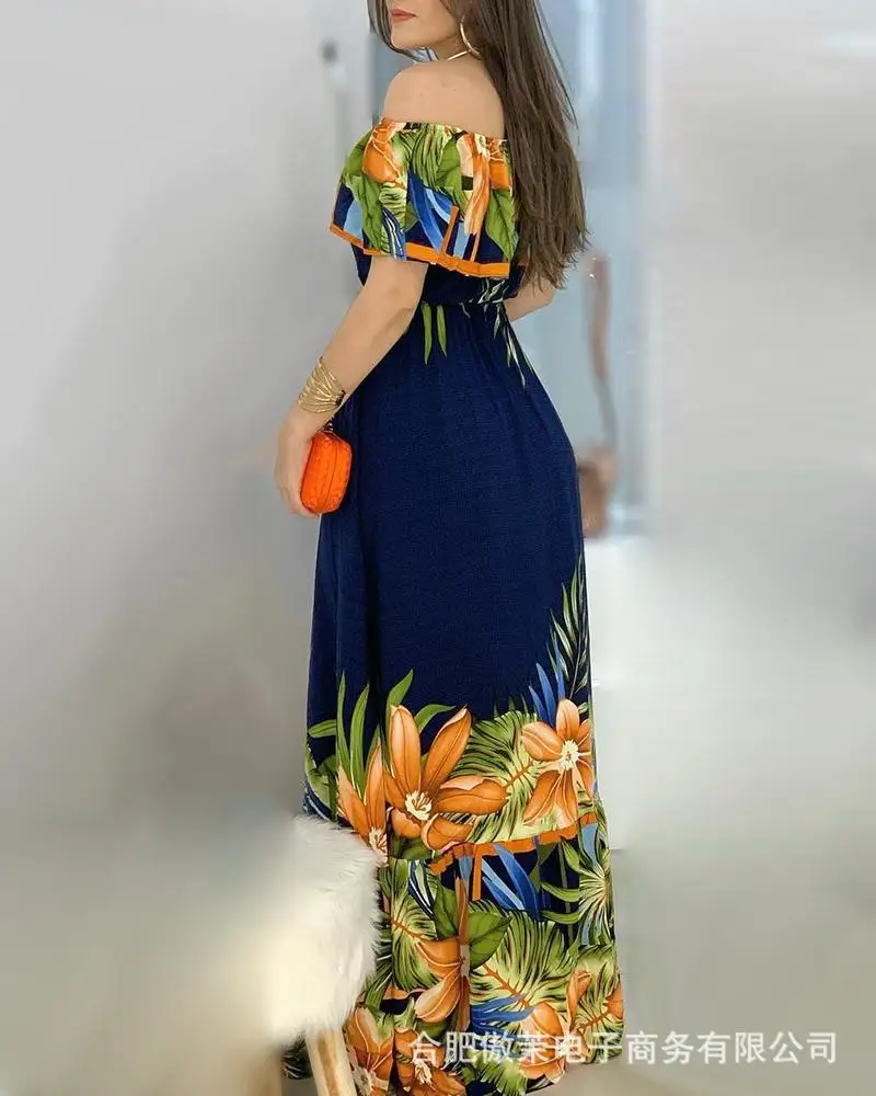 

Новинка 2022, модное женское платье в европейском и американском стиле с одним открытым плечом и цветами, платье с поясом