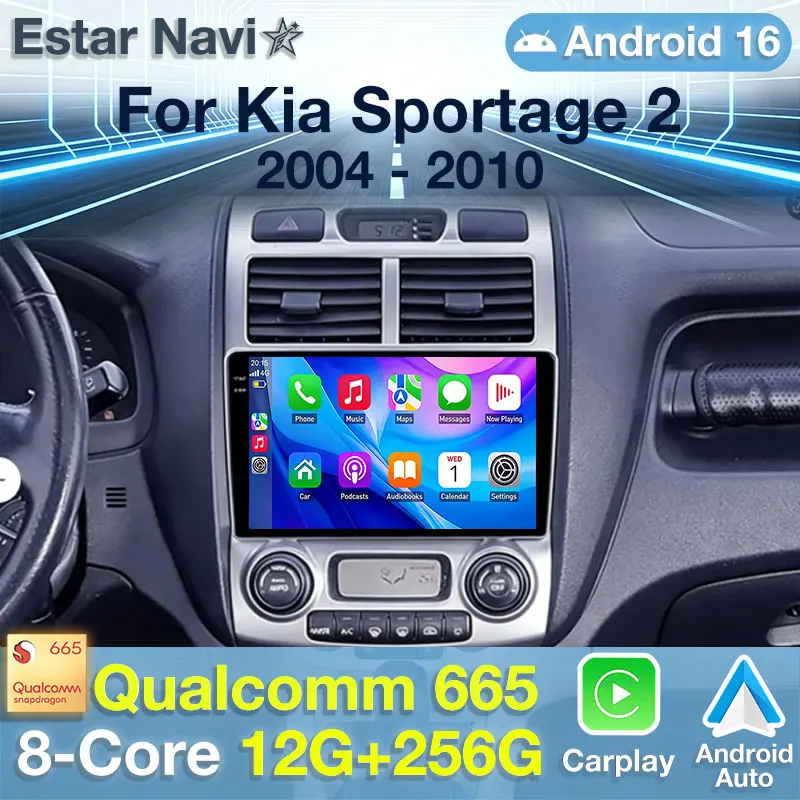 Фото Автомагнитола Android 16 для Kia Sportage 2 2004-2010 с GPS, мультимедийный плеер, навигационная система, камера 360°, беспроводной Carplay, DSP, QLED, BT №1