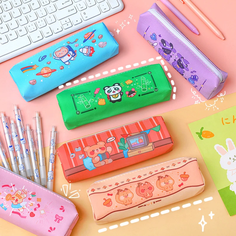 

Cartoon School Pencil Bag Student PU Large Capacity Stationery Box Pencil Bag Cute Learning Articles