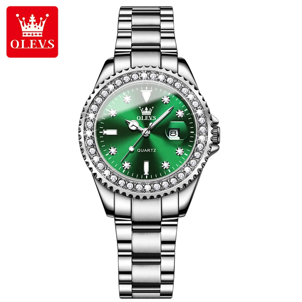 

OLEVS 9945 Women's Watches Top Brand Original Quartz Ladies Waterproof Enlarge Date New Arrival Luxury Bezel Diamond Wristwatch
