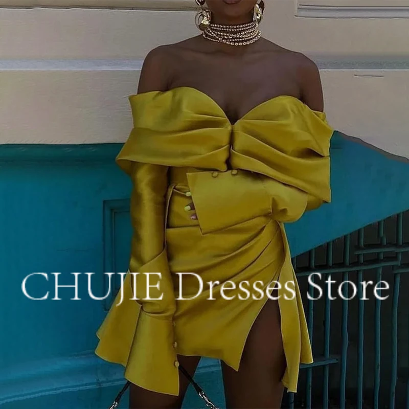 Атласные коктейльные платья с длинными рукавами по индивидуальному заказу