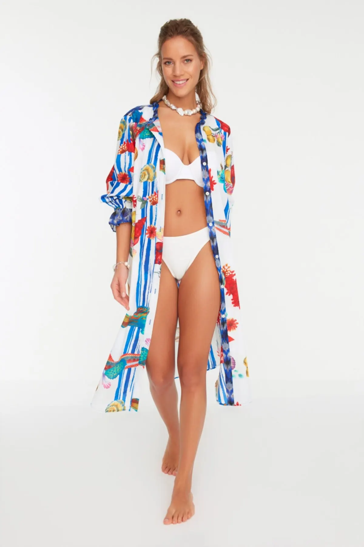 

Women's Dress Navy Blue Patterned Voile Shirt Elegant Fashion Casual Casual Comfortable Short Sleeve Summer Boho Beach Dress