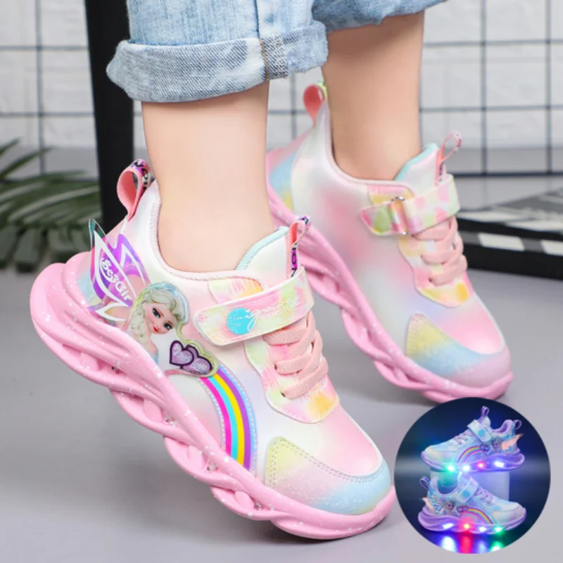 

Disney Frozen Girls Casual Shoes LED Light Up Sneakers Cartoon Elsa Princess Shoes Baby Toddler Shoes Girl Present Free Shipping