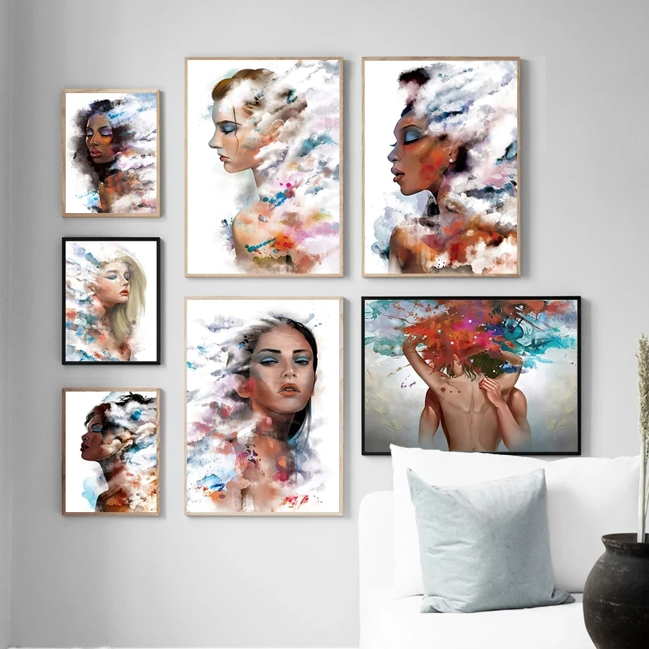

Красочная туманная девушка мечта абстрактная стена Художественная Картина на холсте скандинавские плакаты и принты настенные картины для ...