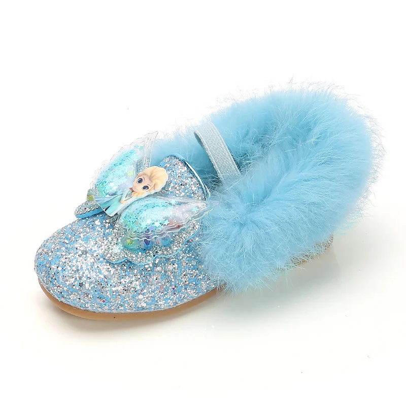 

Winter Fleece Toddler Kids Shoes Fashion Frozen Elsa Princess Girls Dance Shoes Sequins Pretty Cartoon Sneakers Teen Shoes