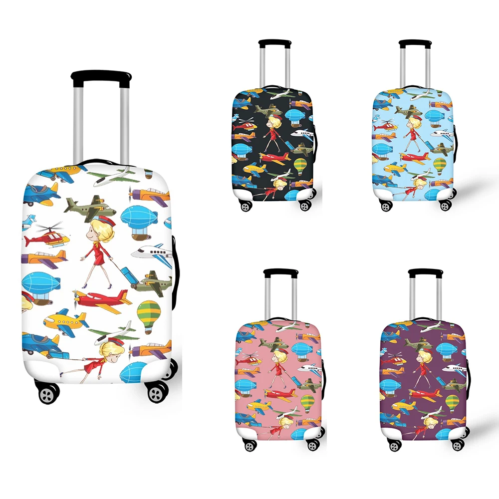 

FORUDESIGNS Airline Stewardess Airplane Hot Air Balloon Print Wear Resistant Elastic Travel Luggage Protector Travel Accessories