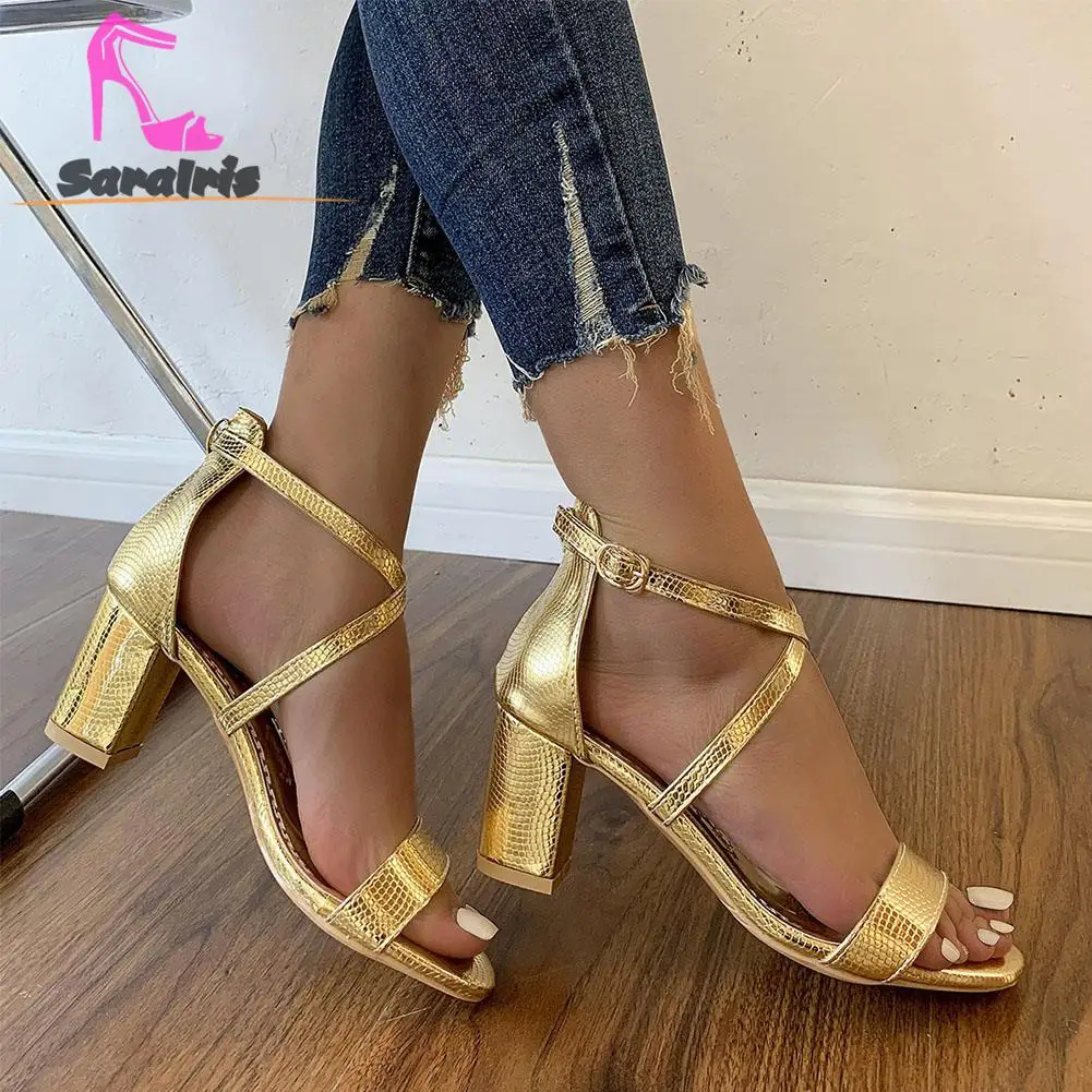 Chunky Heeled Two Way Wear Sandals For Women Summer 2023 Hot Fashion Metal Shiny Elegant Office Lady Sandals Comfy Walking Shoes