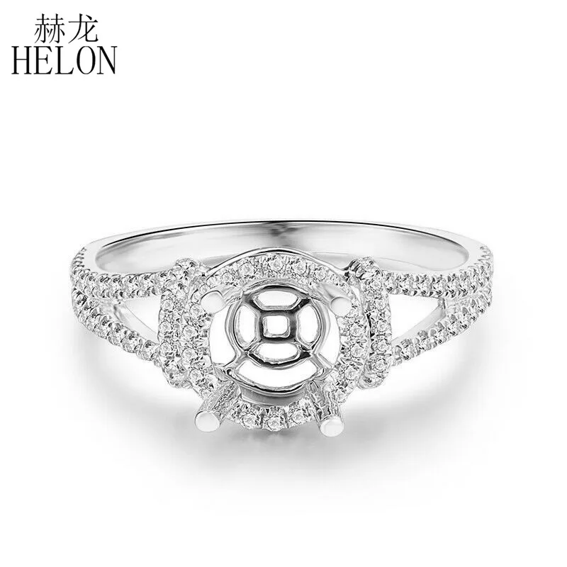 

HELON Solid 14K 10k White Gold Genuine Natural Diamonds Semi Mount Engagement Wedding Ring Setting Fit Round Cut 6mm