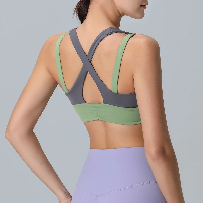 Contrasting Colors Wide Shoulder Straps Yoga Sports Female Bra Clothing Top Women Gym Bralette Backless Fitness Lady Underwear