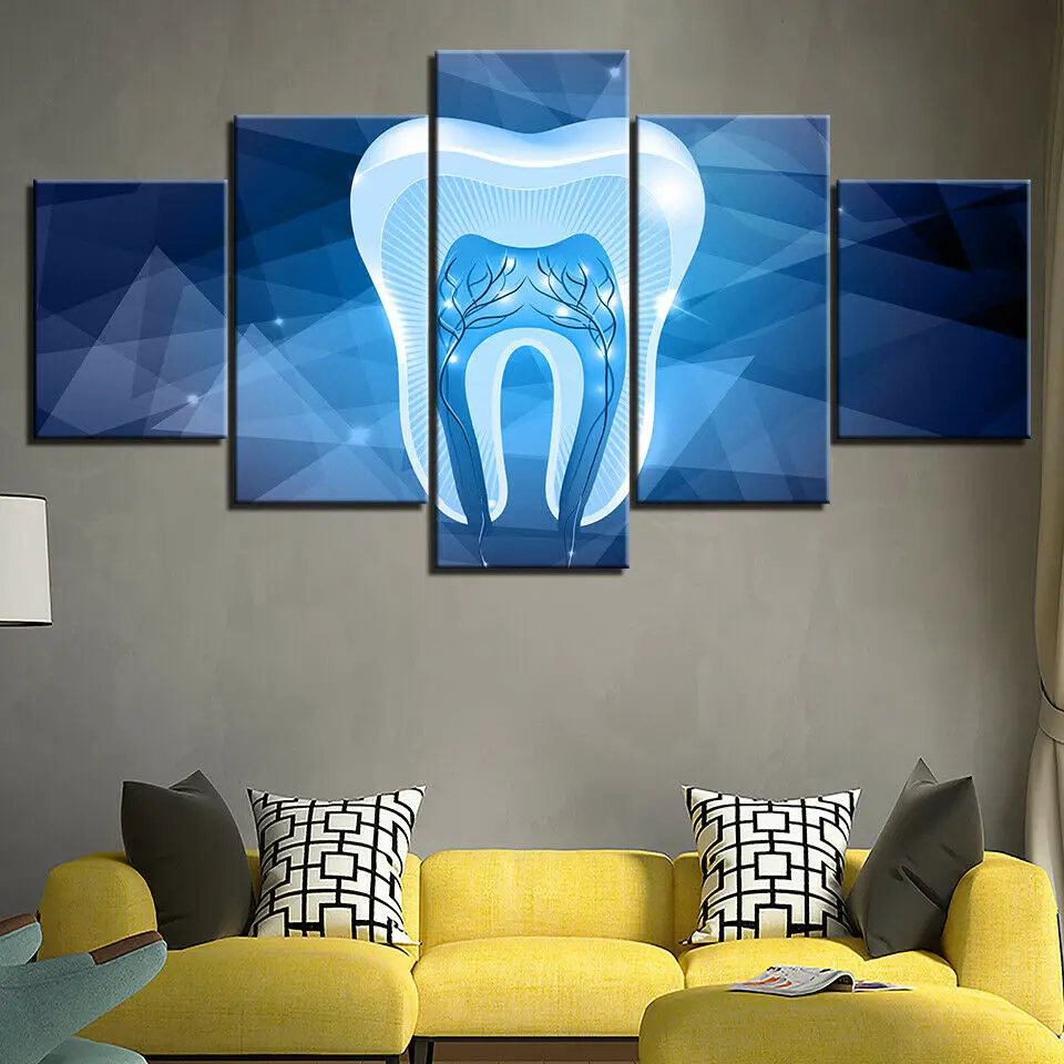 Абстрактное искусство зуба 5 панелей холст печать плакат настенное Искусство