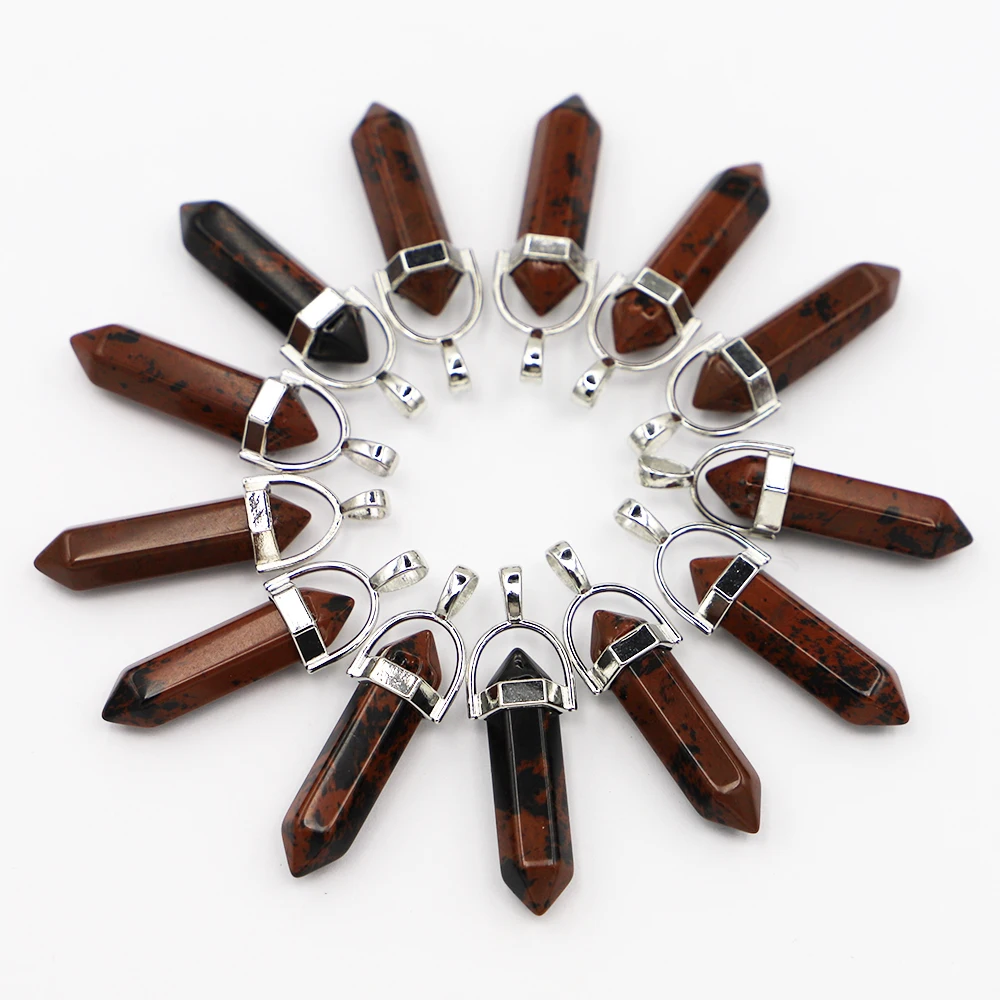 Natural Stone Gold Swan Pillar Hexagonal Pendant Necklace Fashion Mineral Healing Reiki Charms Jewelry Accessories  Making 24Pcs