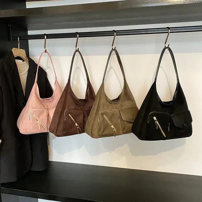 Замшевая сумка на молнии 2024 новый продукт однотонная большая вместимость