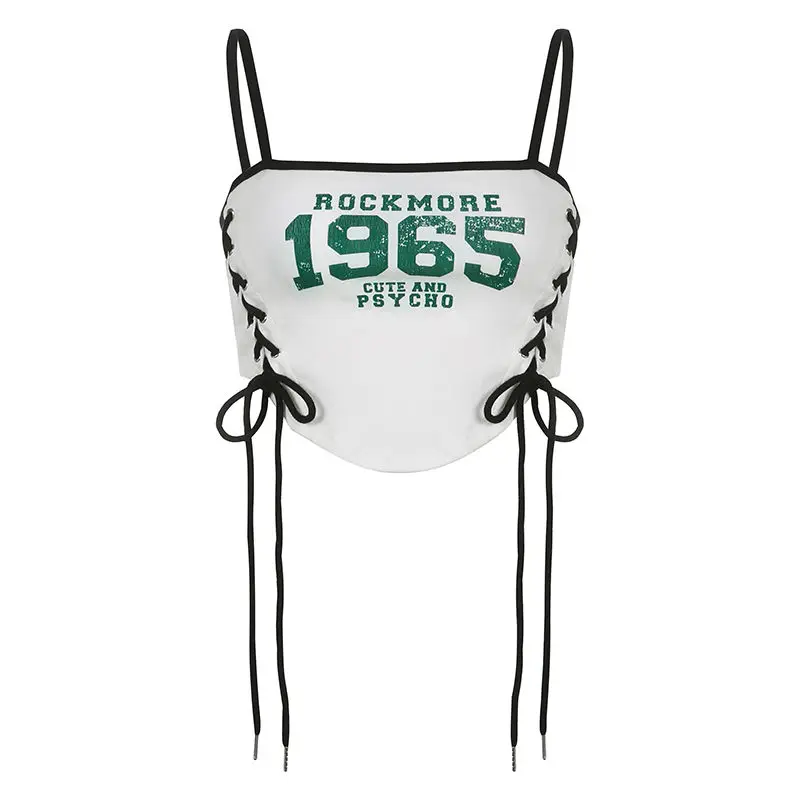 

Fashionable Summer Printing Letter Drawstring Street Casual Slim Sweet Sleeveless Party Camisole Crop Top Women's Clothing 2023