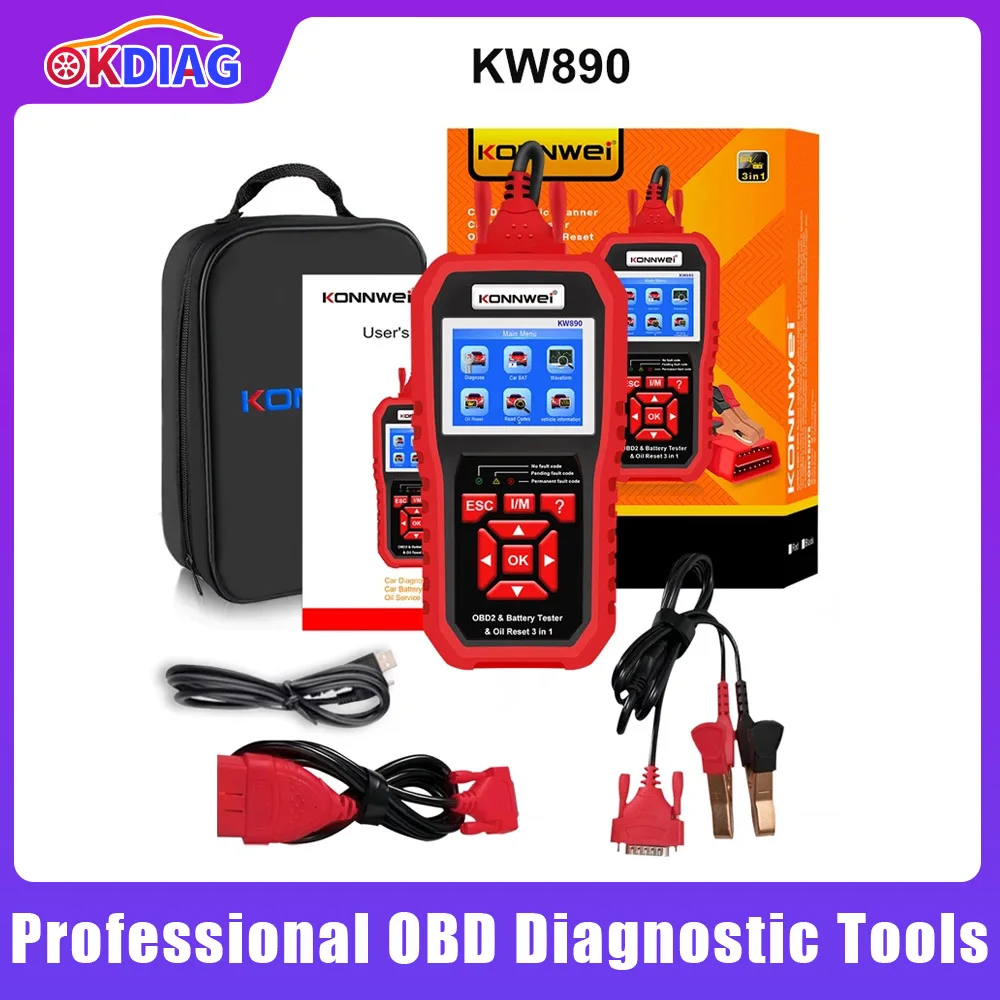 

KONNWEI KW890 Car Diagnostic Tool OBD2 EOBD Scanner OBDII Fault Battery Tester and Oil Service Light Reset 3 in 1