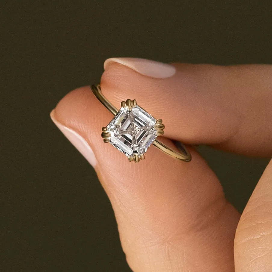 JOVOVASMILE Au750 Moissanite Ring With Certificate 1carat Asscher Cut 18k Solid Gold Christmas Gift Solitaire Rings For Woman