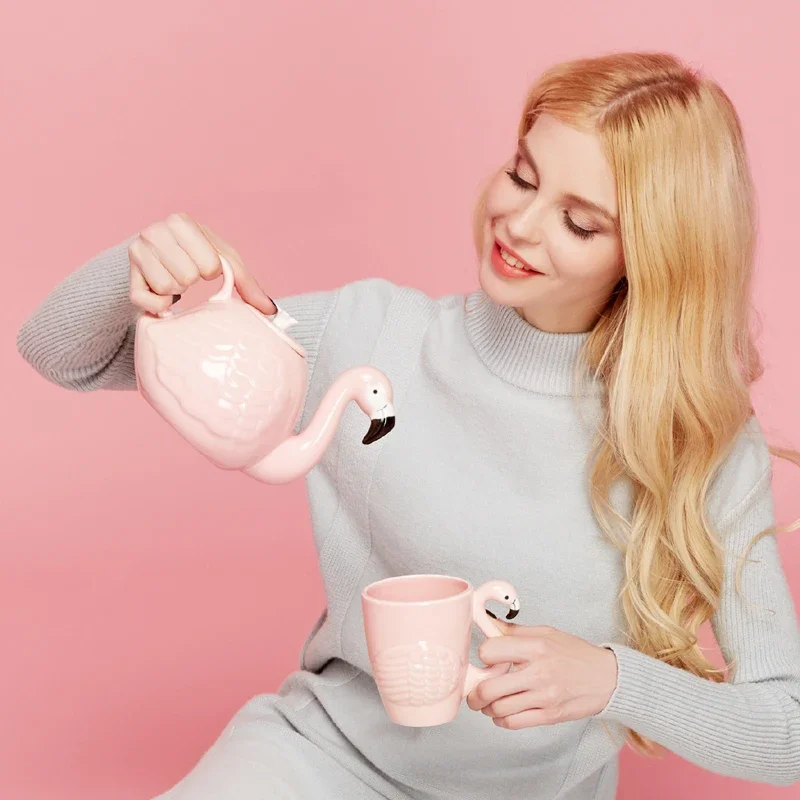 Набор чайников с фламинго керамический чайник ручкой милая чашка изображением