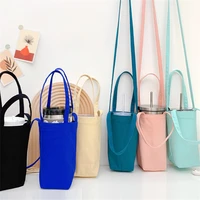 water bottle bag crossbody simple solid color cup protector portable canvas protective sleeve with strap bottles holder