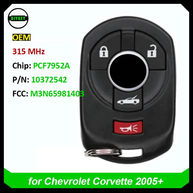 

DIYKEY Original M3N65981403 for Chevrolet Corvette 2005+ OEM Smart Key Remote Fob 4Button 315MHz PCF7952A Chip 10372541 10372542