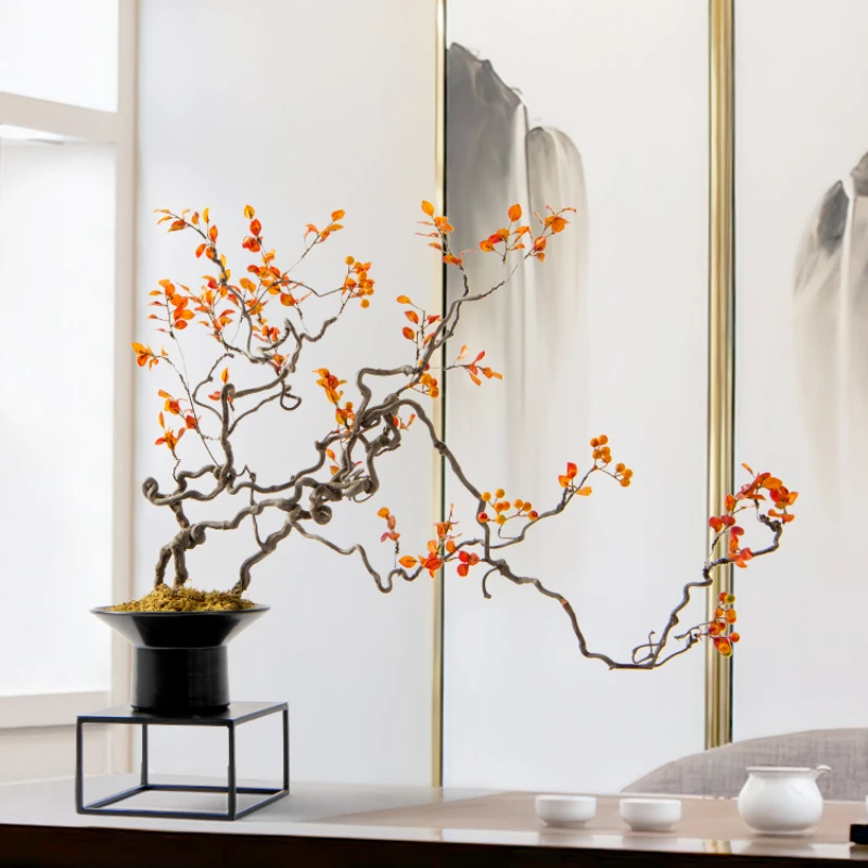 

New Chinese style simulation autumn color orange berry floral bonsai model room entrance table, coffee table, water bar