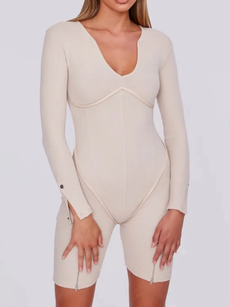 

Новинка, женские сексуальные комбинезоны GGBAOFAN с V-образным вырезом и низким вырезом, модные комбинезоны с длинными рукавами, облегающие шор...