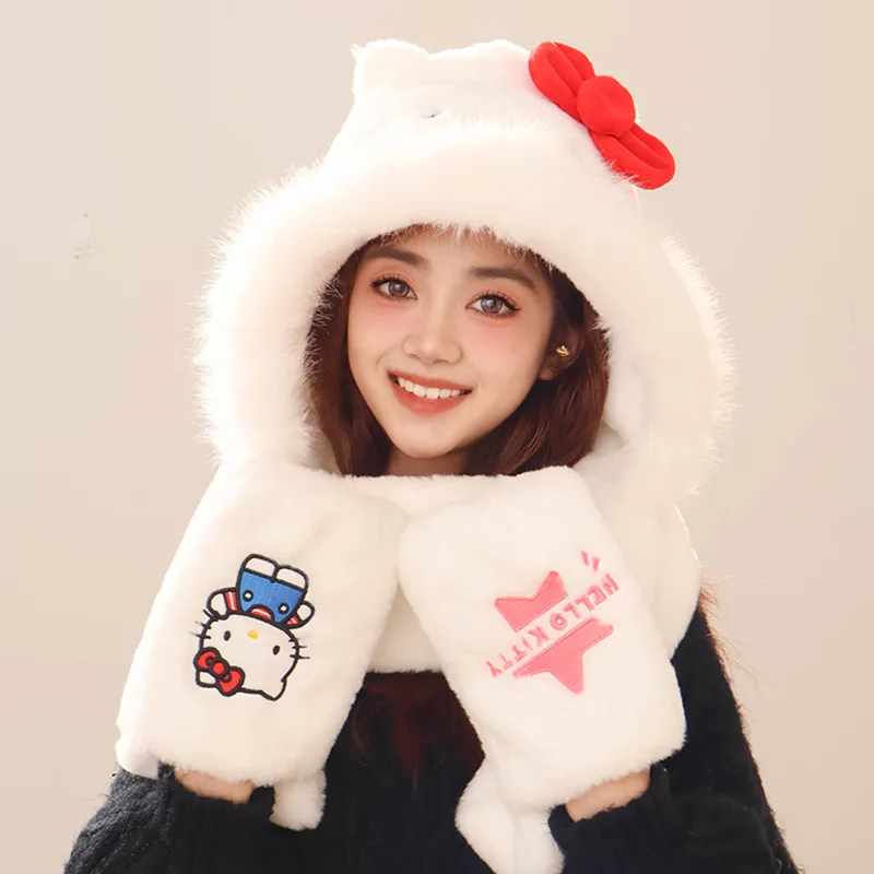 Периферийные устройства Kawaii Sanrio My Melody Kuromi Cinnamoroll Hello Kitty Girl зимняя теплая шапка