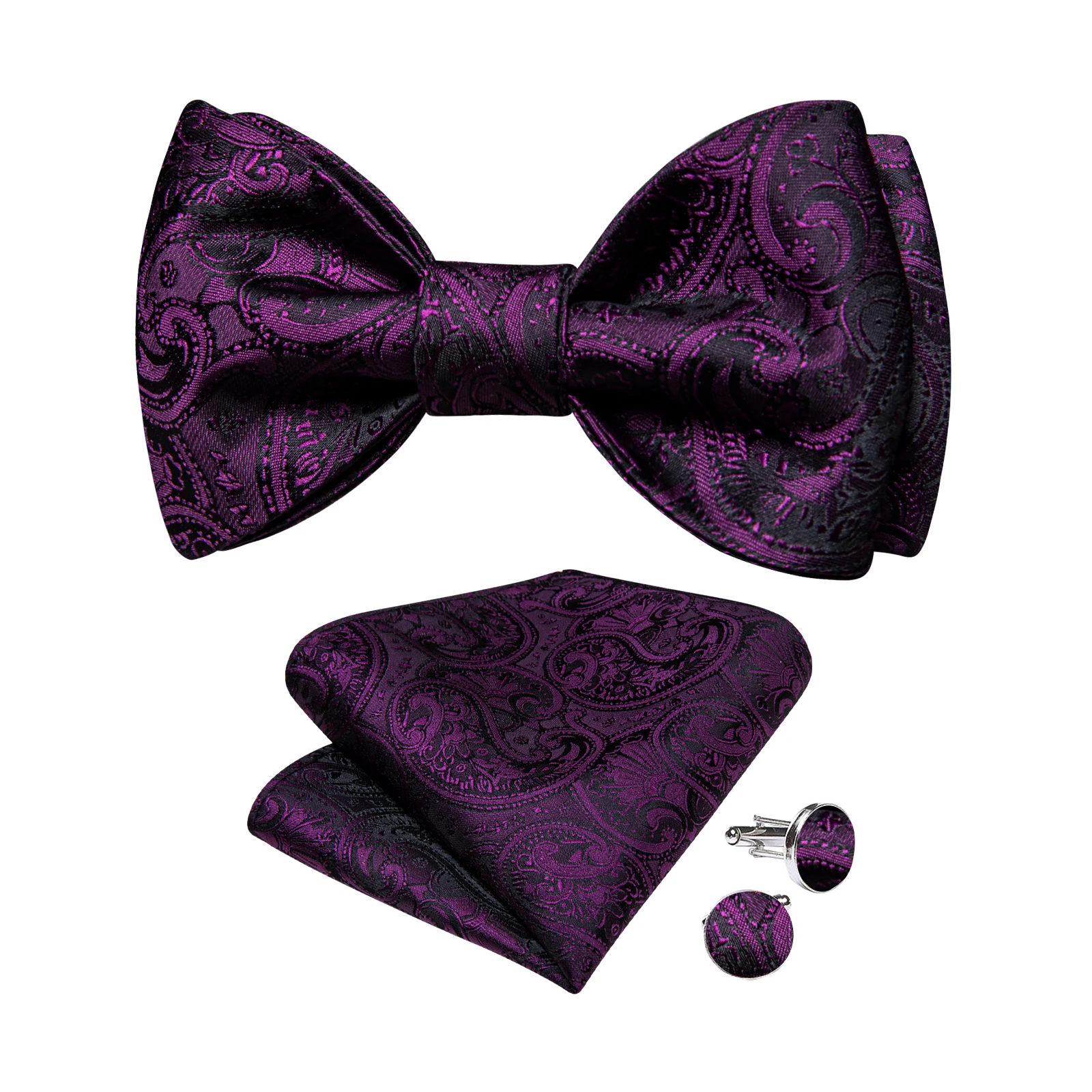 

Adjustable Men's Purple Paisley Self-tie Bowtie for Wedding Business Party Groom Classic Bow Tie for Man Butterfly Knot Cufflink