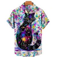 mr lonely store homemade summer new cartoon funny cute cat 3d printed short sleeve shirt casual versatile mens clothing