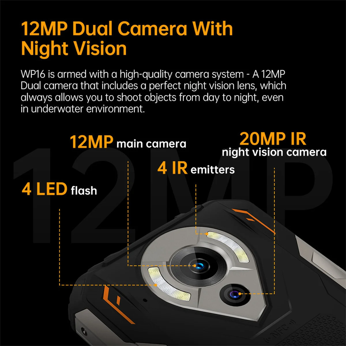 Oukitel WP16 Rugged Smartphone 8GB 128GB Android 11 NFC Mobile Phone Large Battery 10600mAh Octa Core 20MP Camera CellPhone