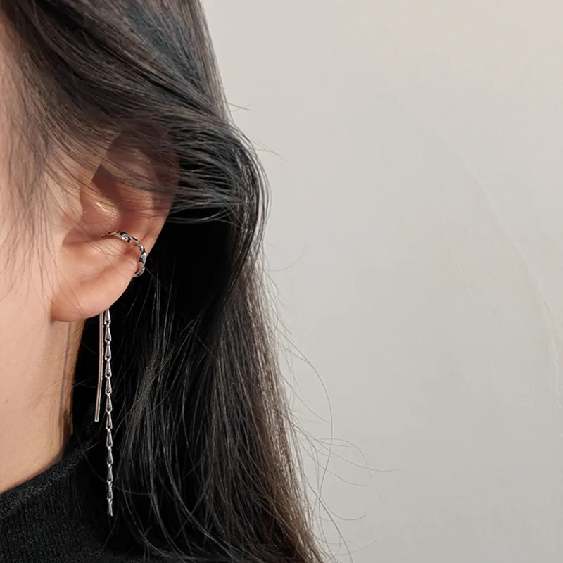 

2022 Fashion Twist Long Chain Tassel Ear Cuff Non Piercing Earrings Female Temperament Design Simple Ear Clip Jewelry Gift