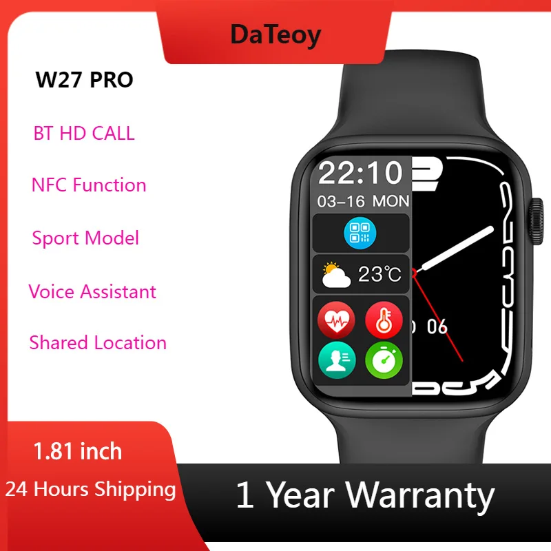 

Мужские Смарт-часы Iwo W27 Pro Series 7, Смарт-часы для женщин с NFC для Android, iOS, Беспроводная зарядка, Bluetooth, часы для звонков PK DT7, 2022
