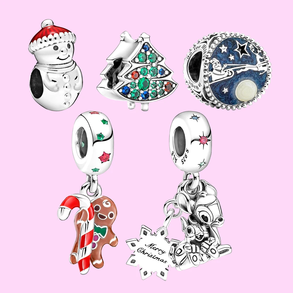 

Christmas Snowman Sleigh String Charm 925 Silver Fit For Pandora Luxury Making Necklace Bracelet Woman Jewelry Gifts