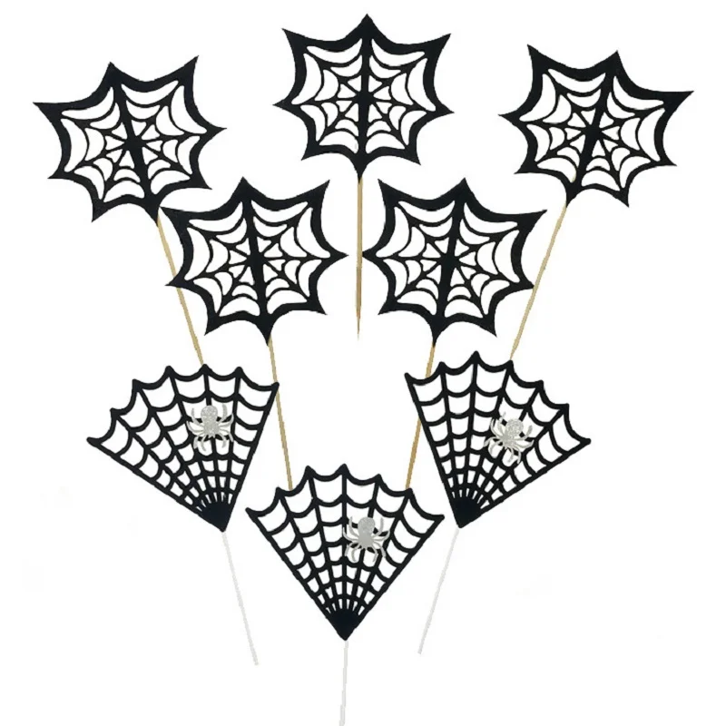 

Бумажные топперы для торта на Хэллоуин, черный паук, сетка, топпер для кексов для хэллоуивечерние, вечеринки украшение торта, выпечки