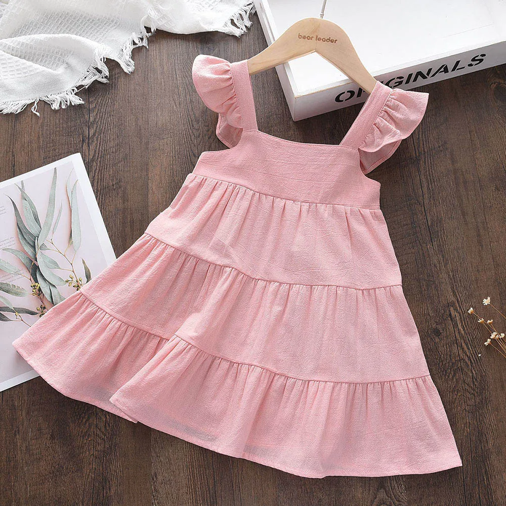 

Children's Summer Girls Sleeveless Pleated Dress 2022 Cotton Baby Pure Color Dress Fashion Baby Girls Dress