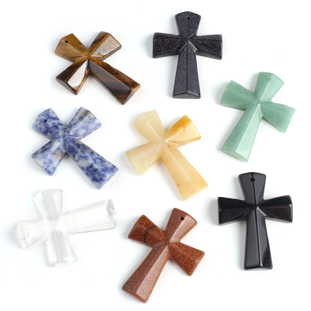 

1Pcs Random Natural Stone Pendant Tiger Eye/Green Aventurine Cross Pendant For Jewelry Making DIY Necklace Bracelet Accessories