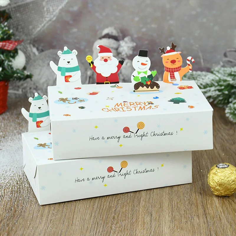10pcs Christmas Kraft Paper Candy Gift Box Kids Favor Cookie 3D Cute Biscuit Folding Case For Xmas New Year Party Supplies