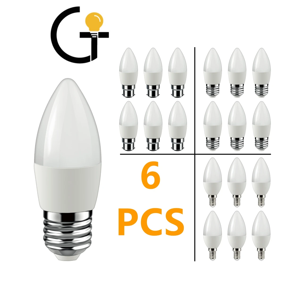 

6Pcs Led Bulb Lamps Candle min E14 E27 B22 3W 5W 6W 7W 3000k 4000k 6000k AC220v-240v Led Candle Bulb For Home Decoration Lamp