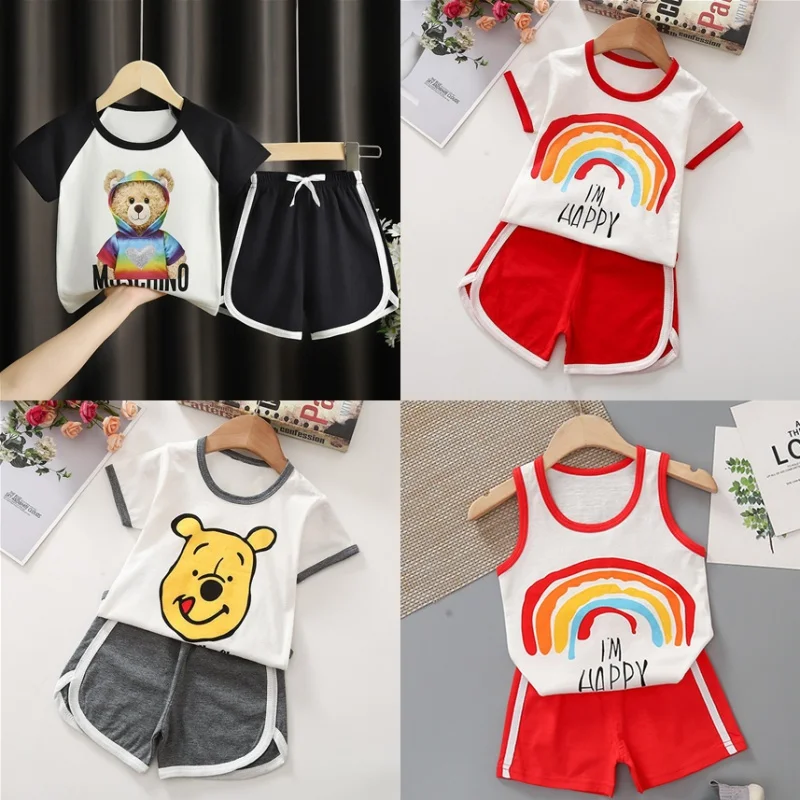 

Baby Girl Cute Bear Clothes Summer Casual Vest Outfit Children's Boys Short-Sleeve T Shirts Shorts Suit For 1 2 3 4 5 Year Kid