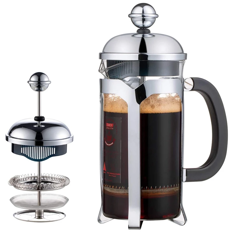 

JHD-Френч-пресс для приготовления кофе, система прессования, Термостойкое утолщенное боросиликатное стекло, прочное и легкое очищение