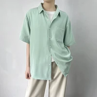 summer greenwhite short sleeve shirt men fashion society mens dress shirt korean loose ice silk shirt mens casual shirt m xl