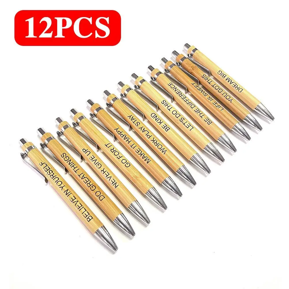 

12 Sets Of Bamboo Ballpoint Pen Office, School Writing Stationery Press Ballpoint Pen Inspirational Ballpoint Pen Ballpoint Pen